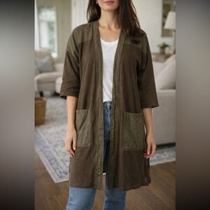 XCVI Two-Tone OliveTunic 100% Linen Size XS